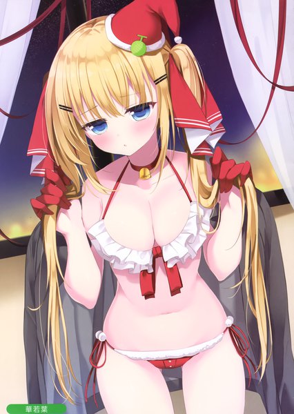 Anime-Bild 2096x2954 mit melonbooks sasahara wakaba single long hair tall image looking at viewer blush fringe highres breasts open mouth blue eyes light erotic blonde hair large breasts standing twintails bare shoulders signed payot