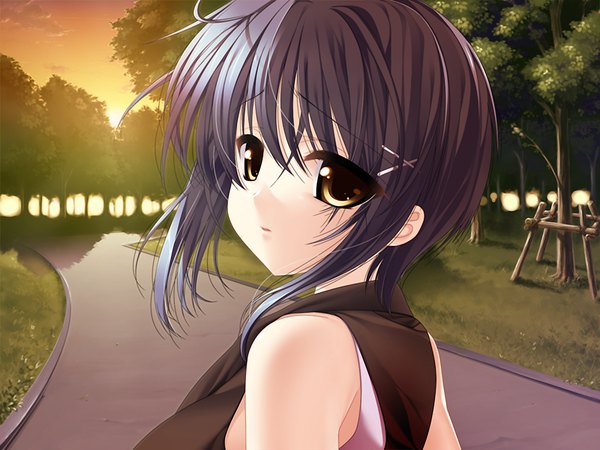 Anime picture 1200x900 with shu ni majiwareba akaku naru yellow eyes blue hair game cg girl