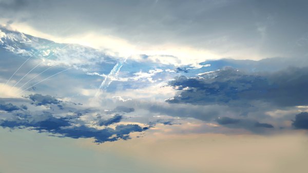 Anime picture 2666x1500 with katou taira highres wide image sky cloud (clouds) landscape condensation trail contrail