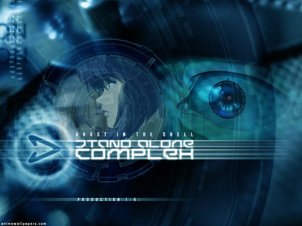 Anime picture 1024x768 with ghost in the shell production i.g kusanagi motoko blue background tagme