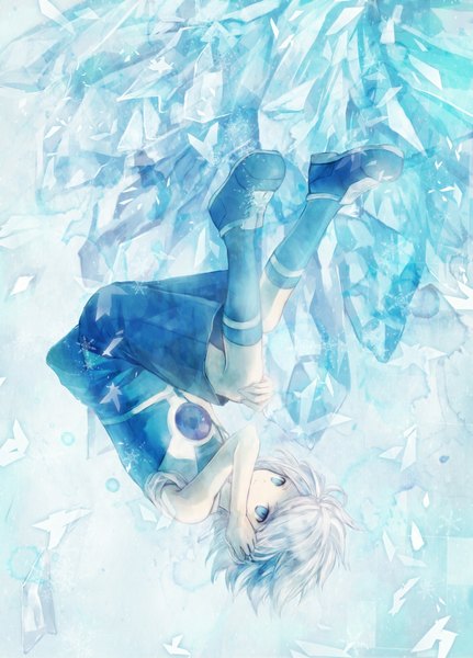 Аниме картинка 700x973 с одиннадцать молний suzuno fuusuke onineko один (одна) высокое изображение короткие волосы голубые глаза серебряные волосы рука за головой вверх ногами мужчина форма спортивная форма кристалл лёд футбольная форма