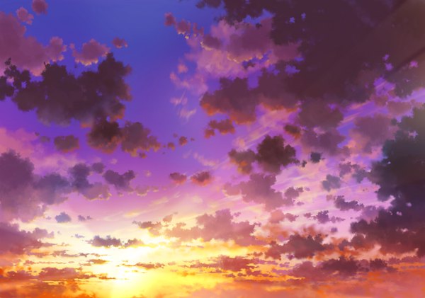 Anime picture 1781x1250 with sakanamodoki highres sky cloud (clouds) outdoors sunlight evening sunset no people sun