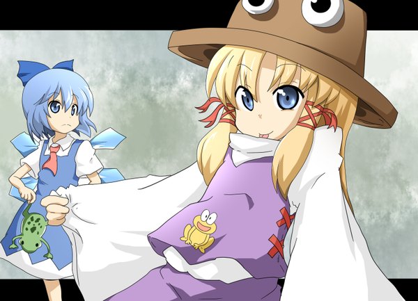 Anime picture 1500x1084 with touhou cirno moriya suwako girl skirt skirt set frog