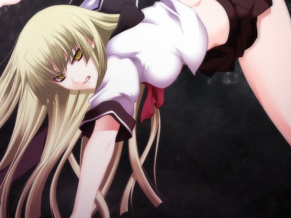 Anime picture 1024x768 with insai no shima long hair blonde hair yellow eyes game cg girl serafuku