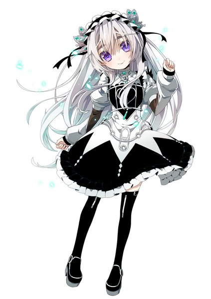 Anime picture 1361x1932 with hitsugi no chaika studio bones chaika trabant moru single long hair tall image looking at viewer blush simple background smile white background purple eyes white hair lolita fashion girl dress hair ornament ribbon (ribbons) frills