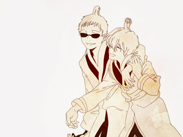 Anime picture 1000x750 with one piece toei animation donquixote doflamingo donquixote rocinante xianrou men fringe short hair simple background smile white background eyes closed multiple boys hug monochrome siblings brothers boy 2 boys sunglasses