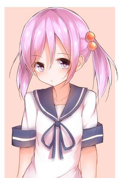 Anime picture 827x1206 with kantai collection sazanami destroyer mizushina minato single tall image looking at viewer blush short hair twintails pink hair pink eyes short twintails girl uniform hair ornament school uniform shirt hair tie hair bobbles