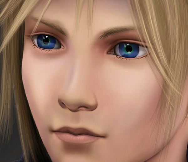 Anime picture 1024x884 with final fantasy vii advent children final fantasy final fantasy vii square enix cloud strife gejsi (artist) single short hair blue eyes blonde hair lips realistic close-up face 3d boy