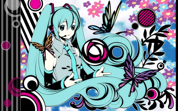 Anime picture 1920x1200 with vocaloid saihate (vocaloid) hatsune miku yoko (shiocolor) highres wide image girl insect butterfly