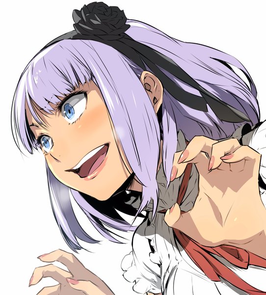 Anime picture 3352x3704 with dagashi kashi feel (studio) shidare hotaru enami katsumi single tall image blush highres short hair open mouth blue eyes simple background white background looking away absurdres purple hair nail polish teeth lipstick portrait