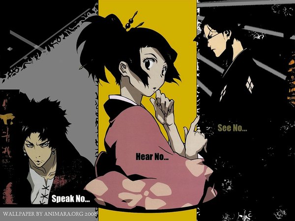 Anime picture 1024x768 with samurai champloo mugen (samurai champloo) jinnosuke fuu (samurai champloo) black hair