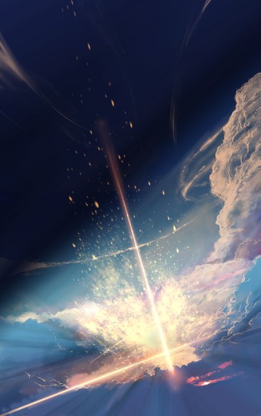 Anime picture 1111x1765 with original andyanim tall image sky cloud (clouds) glowing light landscape meteorite