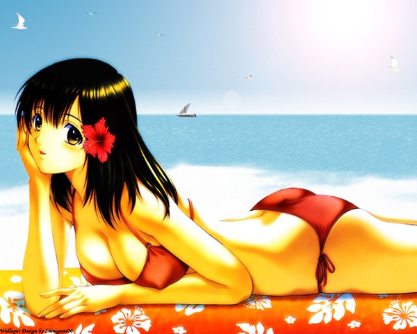 Anime picture 1280x1024 with ichigo 100 toujou aya light erotic sky ass beach swimsuit