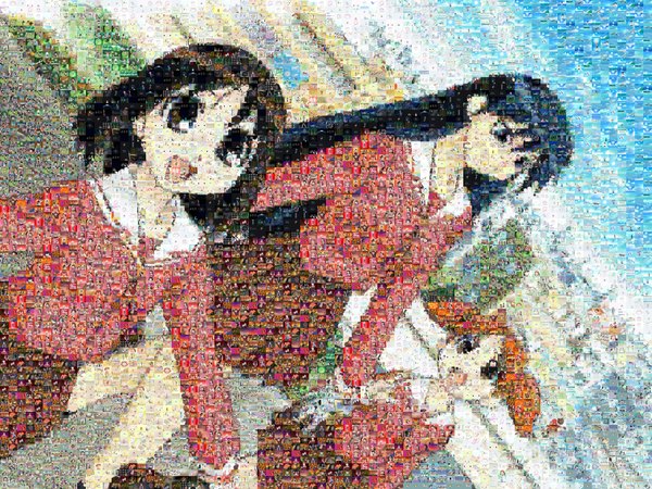 Anime picture 3040x2280 with azumanga daioh j.c. staff kasuga ayumu mihama chiyo sakaki highres girl photomosaic