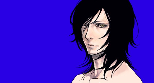 Anime picture 1200x650 with sengoku basara production i.g date masamune npn single short hair black hair simple background wide image yellow eyes close-up boy