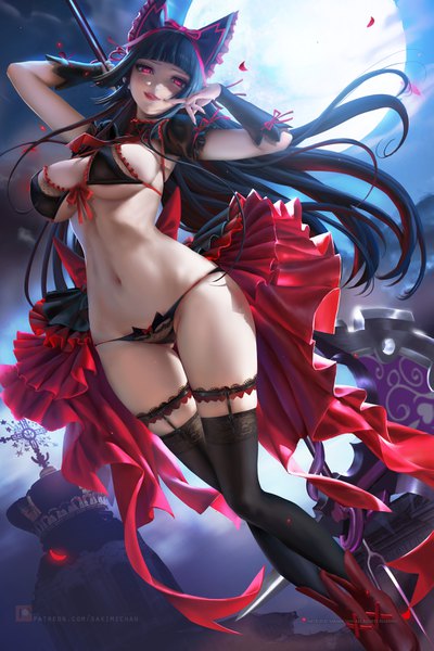 Anime picture 2333x3500 with gate - jieitai ka no chi nite kaku tatakaeri a-1 pictures rory mercury sakimichan single long hair tall image looking at viewer blush fringe highres breasts light erotic black hair smile large breasts standing holding payot cleavage