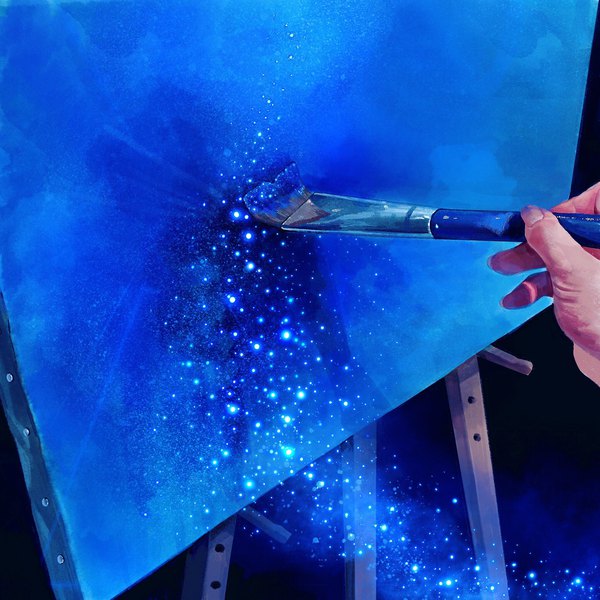 イラスト 2048x2048 と オリジナル yasuta kaii32i ソロ highres fingernails realistic sparkle ambiguous gender 手 絵筆 easel canvas (object)