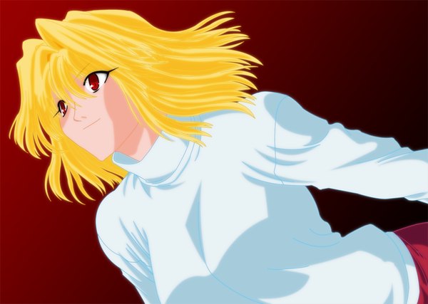 Anime picture 1404x1000 with shingetsutan tsukihime type-moon arcueid brunestud marik248 single long hair blonde hair smile red eyes coloring face girl sweater