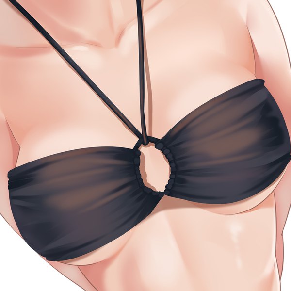Anime picture 2000x2000 with original huyumitsu single highres breasts light erotic simple background white background cleavage underboob close-up head out of frame girl bikini top