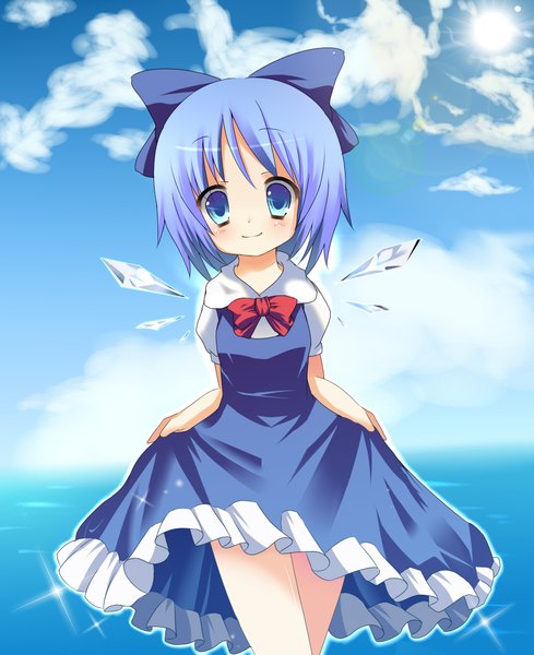 Anime picture 1705x2094 with touhou cirno marotti tall image highres blue eyes blue hair loli girl dress bow