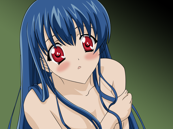 Anime picture 1600x1200 with touka gettan long hair light erotic red eyes blue hair