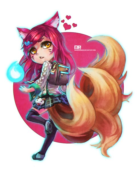 Anime picture 2476x3088 with league of legends ahri (league of legends) academy ahri (league of legends) monori rogue single long hair tall image highres simple background white background animal ears red hair tail orange eyes fox ears magic facial mark fox girl multiple tails whisker markings