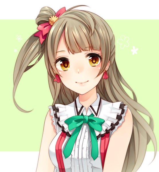 Anime picture 1417x1530 with love live! school idol project sunrise (studio) love live! minami kotori wakatsuki you single long hair tall image blush smile brown hair brown eyes one side up girl bow hair bow bowtie