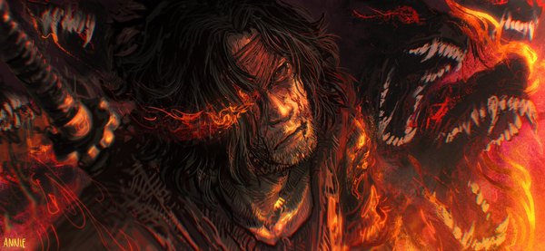 Anime-Bild 2048x945 mit sekiro: shadows die twice from software sekiro anniechromes single highres short hair black hair wide image brown eyes upper body from above blood on face covering eye (eyes) boy blood