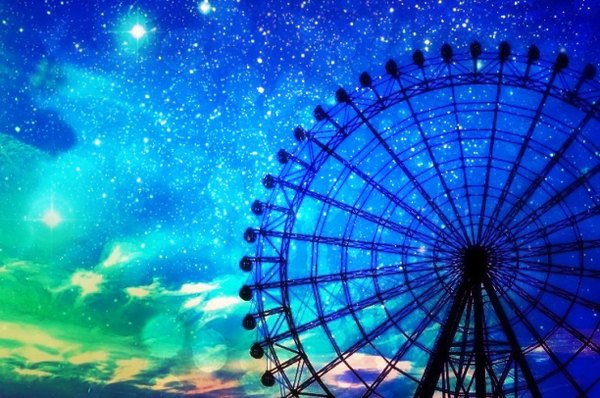 Anime picture 1224x812 with original usamochi. sky cloud (clouds) glowing no people scenic star (stars) ferris wheel