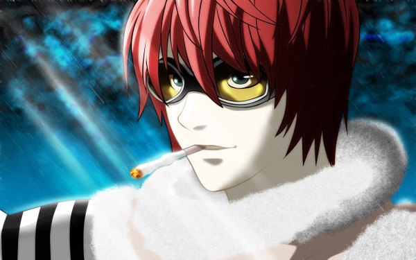 Anime picture 2560x1600 with death note madhouse matt chibionpu single highres short hair wide image red hair vector smoking boy sunglasses cigarette