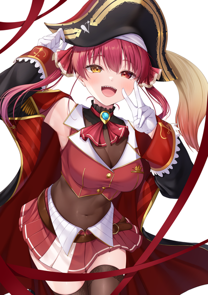 Anime picture 1500x2121 with virtual youtuber hololive houshou marine houshou marine (1st costume) nagura shiro single long hair tall image looking at viewer blush fringe breasts open mouth light erotic simple background smile hair between eyes red eyes large breasts standing