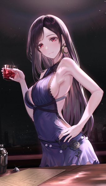 Anime picture 2106x3711 with final fantasy final fantasy vii final fantasy vii remake square enix tifa lockhart tooku0 single long hair tall image looking at viewer blush fringe highres breasts light erotic black hair red eyes large breasts standing bare shoulders