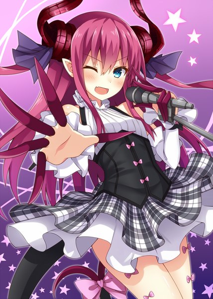 Anime picture 714x1000 with fate (series) fate/grand order fate/extra fate/extra ccc elizabeth bathory (fate) (all) elizabeth bathory (fate) komori kuzuyu single long hair tall image looking at viewer blush fringe open mouth blue eyes simple background smile hair between eyes standing twintails