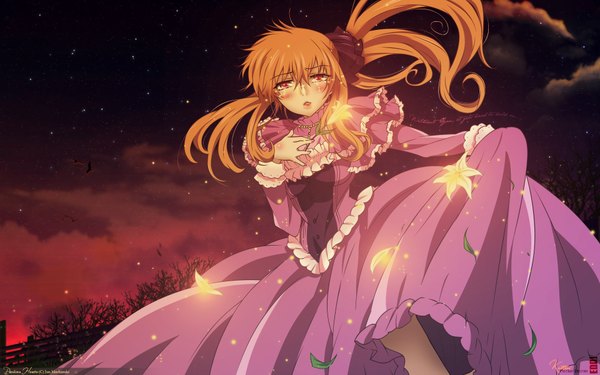 Anime picture 1920x1200 with pandora hearts xebec sharon rainsworth highres red eyes wide image orange hair tears evening sunset girl dress