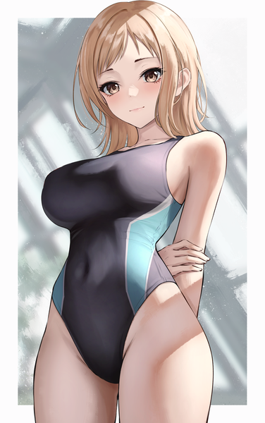 Anime picture 4400x7016 with idolmaster idolmaster shiny colors sakuragi mano marinesnow single long hair tall image looking at viewer fringe highres breasts light erotic brown hair standing brown eyes absurdres light smile groin covered navel border
