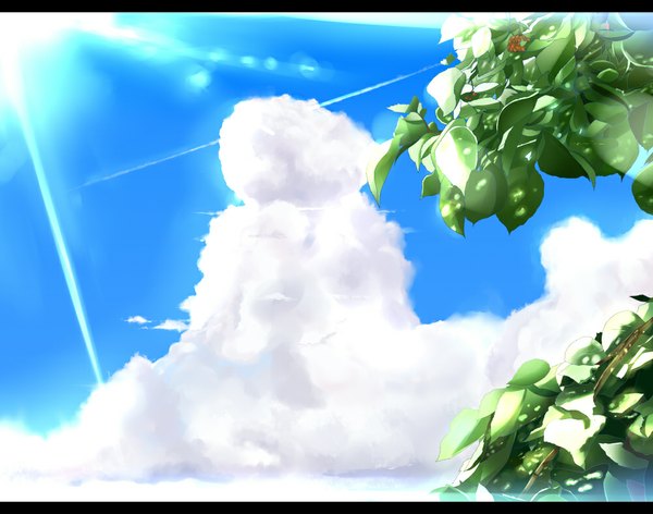 Anime picture 1000x787 with original ryouma (galley) sky cloud (clouds) sunlight landscape plant (plants) tree (trees)