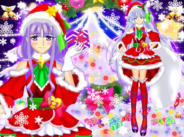 Anime picture 2835x2126 with precure hugtto! precure toei animation ruru amour luna rune long hair looking at viewer blush fringe highres smile standing purple eyes bare shoulders holding looking away purple hair full body wide sleeves sparkle