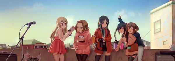 Anime picture 3768x1320 with k-on! one-punch man adventure time breaking bad kyoto animation madhouse akiyama mio hirasawa yui nakano azusa kotobuki tsumugi tainaka ritsu tatsumaki jake the dog walter white justin leyva (steamy tomato) long hair blush fringe highres short hair