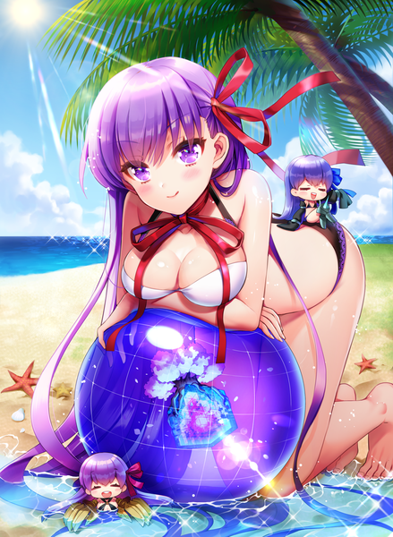 Anime picture 1750x2394 with fate (series) fate/extra fate/extra ccc meltryllis (fate) bb (fate) (all) bb (fate/extra) passionlip soulberry (ayano) long hair tall image looking at viewer blush fringe highres breasts open mouth light erotic smile hair between eyes large breasts