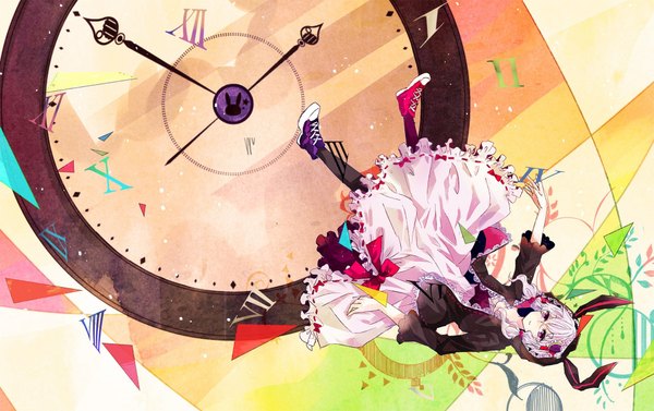 Anime picture 2000x1257 with vocaloid yuzuki yukari shiratsuyu single long hair looking at viewer highres purple eyes twintails white hair open clothes open jacket bunny ears low twintails upside down girl dress pendant hood clock