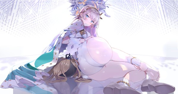Anime picture 6000x3187 with fate (series) fate/grand order anastasia (fate) viy (fate) ssamjang (misosan) single long hair looking at viewer blush fringe highres breasts blue eyes light erotic hair between eyes wide image large breasts absurdres silver hair full body
