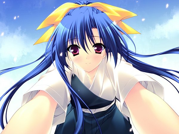 Anime picture 1024x768 with sakura bitmap (game) long hair purple eyes blue hair game cg girl