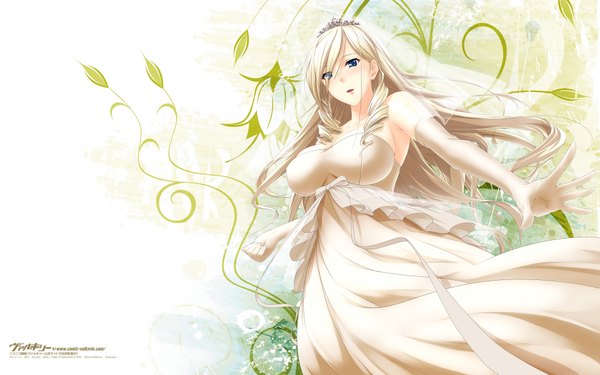 Anime picture 1920x1200 with walkure romanze celia kumani entory single long hair looking at viewer blush highres blue eyes white hair drill hair girl dress gloves elbow gloves white gloves wedding dress
