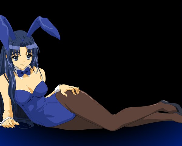 Anime picture 1280x1024 with suzumiya haruhi no yuutsu kyoto animation asakura ryouko black background bunny girl girl bunnysuit