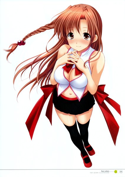 Anime picture 4920x6977 with original azuma yuki single long hair tall image looking at viewer blush highres breasts light erotic simple background smile brown hair large breasts standing white background bare shoulders brown eyes absurdres full body