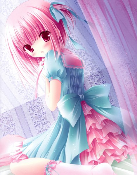 Anime picture 4894x6250 with tsukiyo no fromage tinker bell single tall image highres short hair red eyes pink hair absurdres loli one side up girl dress ribbon (ribbons) hair ribbon socks frills pink socks