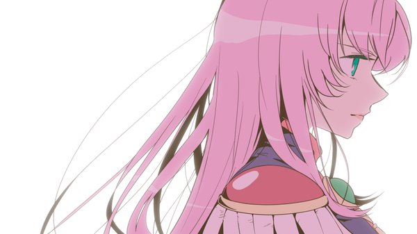 Anime picture 1920x1080 with revolutionary girl utena j.c. staff tenjou utena yui 7 single long hair fringe highres simple background wide image white background green eyes pink hair profile girl