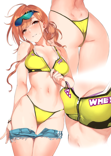 Anime picture 1787x2500 with idolmaster idolmaster shiny colors arisugawa natsuha 92m long hair tall image looking at viewer blush fringe highres breasts light erotic simple background large breasts standing white background brown eyes payot ass parted lips