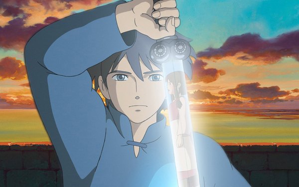 Anime picture 1280x800 with tales of earthsea studio ghibli arren wide image evening sunset close-up sword