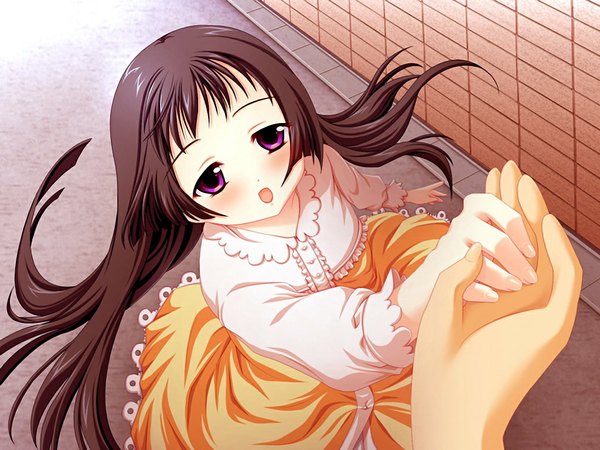 Anime picture 1024x768 with love delation! minase kokoro long hair blush black hair purple eyes game cg girl